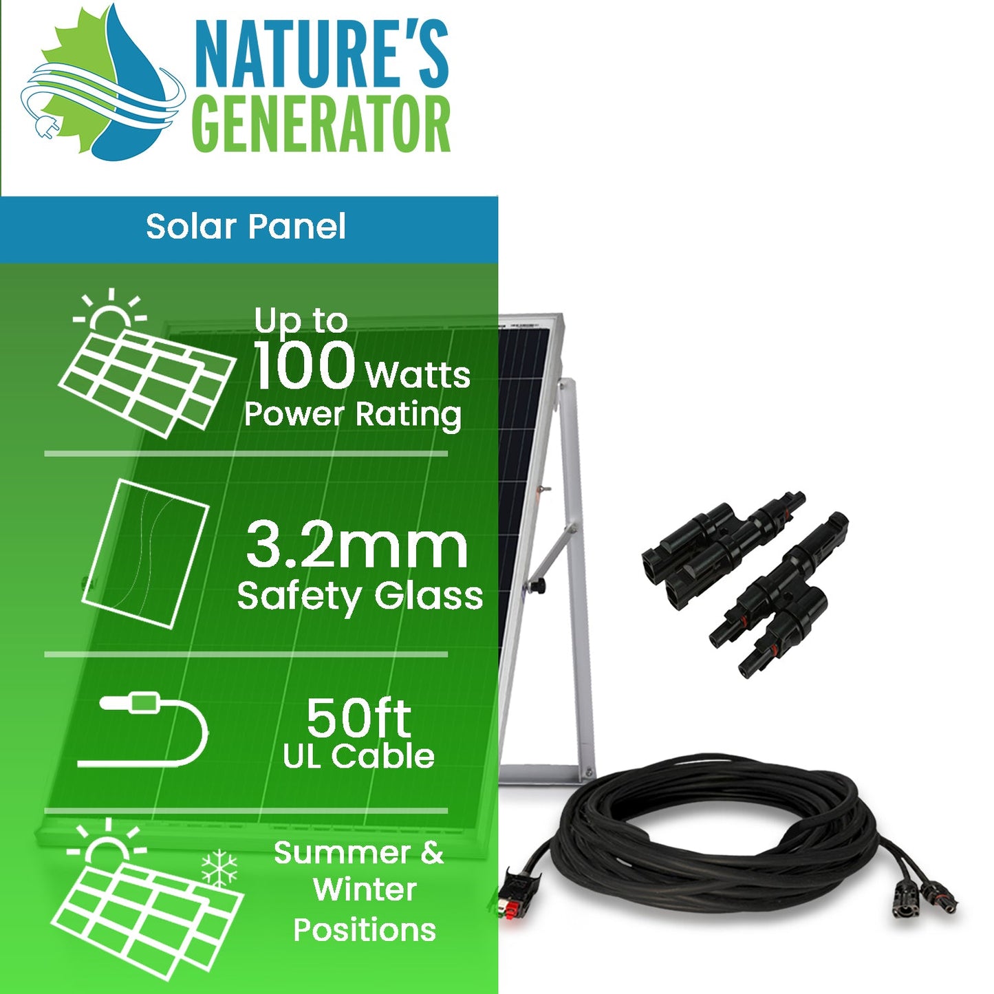 Nature's Generator Power Panel with 50 foot cable and MC4 Branch Connector - East Bay Industries