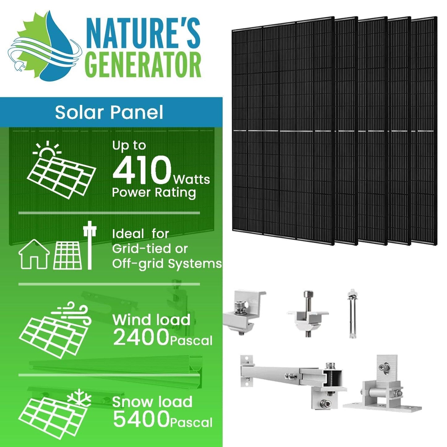 410 Watt Monocrystalline Solar Panel (10 Pack) With Solar Panel Mount Rack - East Bay Industries