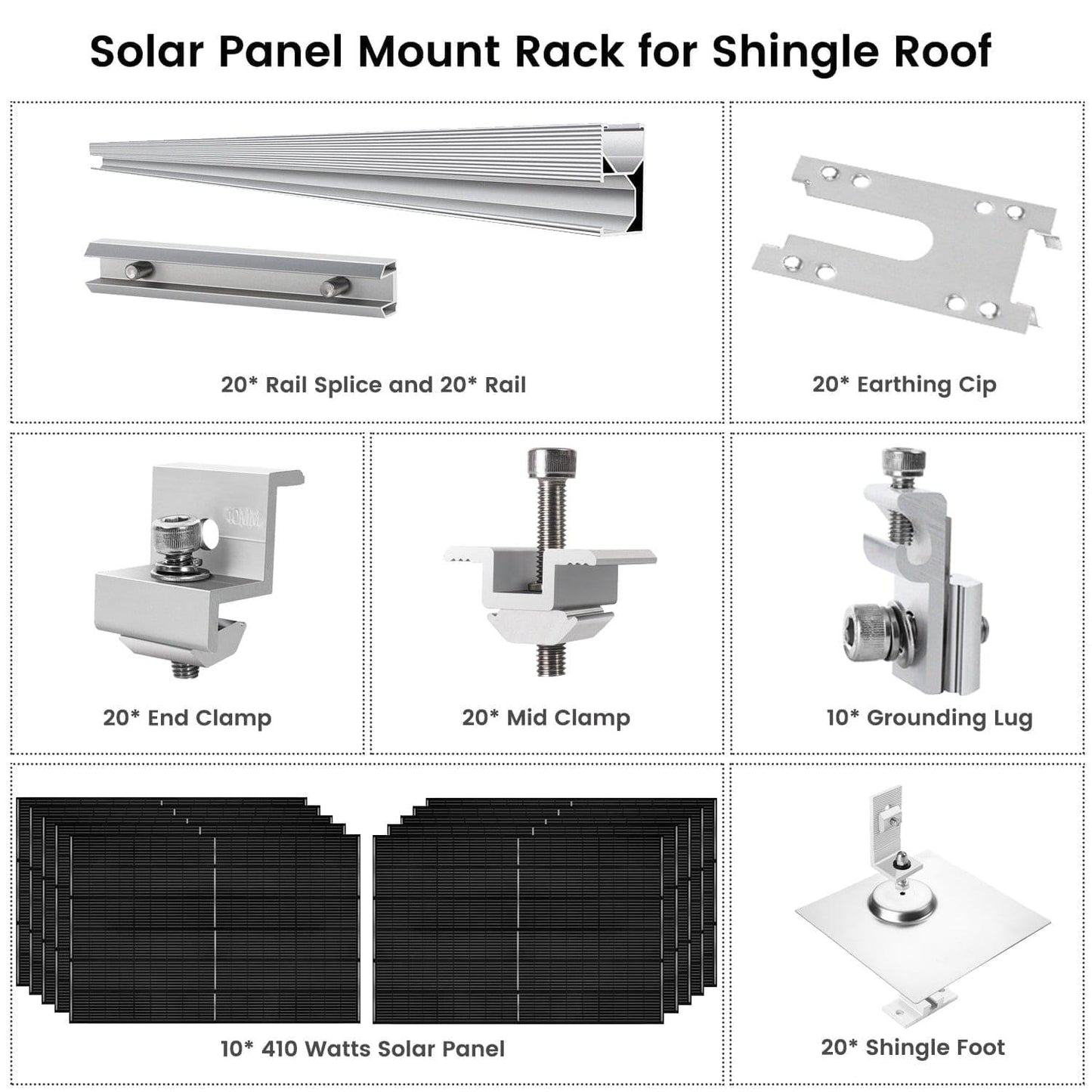 410 Watt Monocrystalline Solar Panel (10 Pack) With Solar Panel Mount Rack - East Bay Industries
