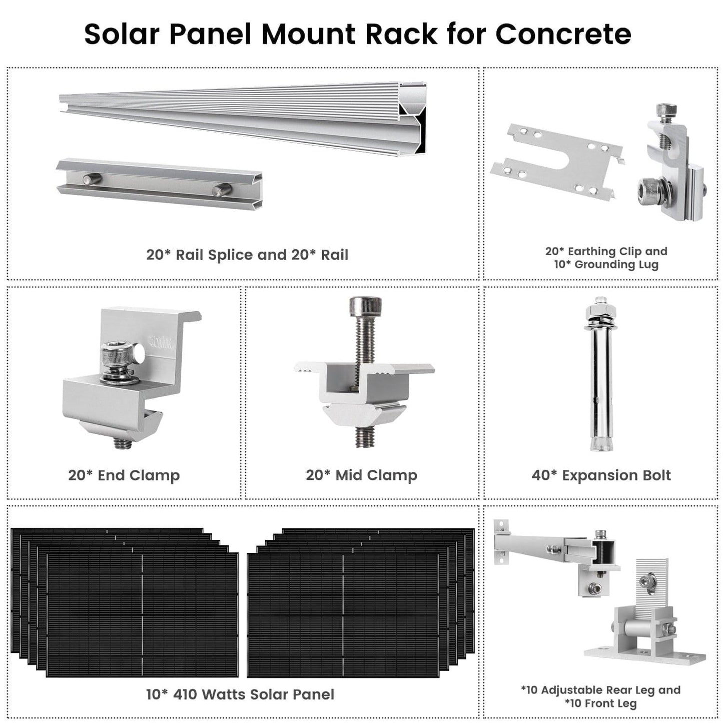 410 Watt Monocrystalline Solar Panel (10 Pack) With Solar Panel Mount Rack - East Bay Industries
