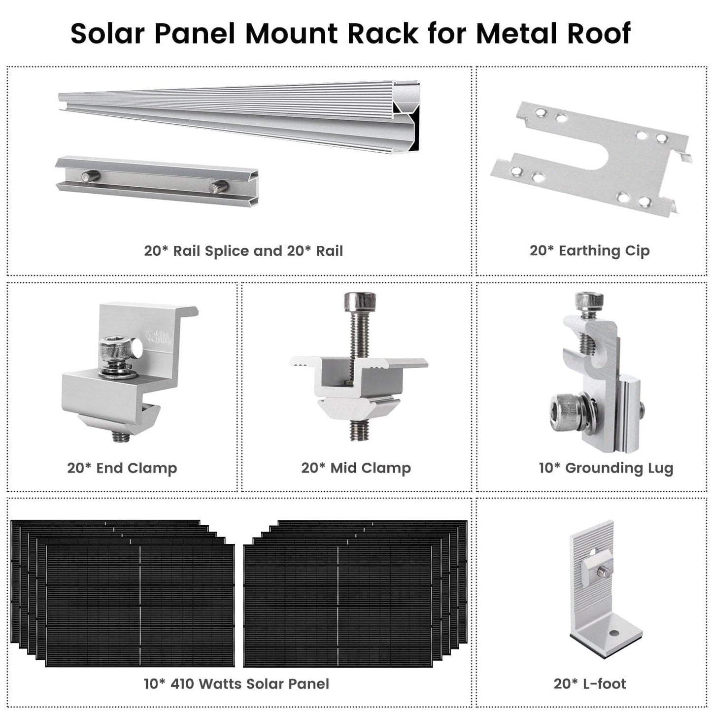 410 Watt Monocrystalline Solar Panel (10 Pack) With Solar Panel Mount Rack - East Bay Industries