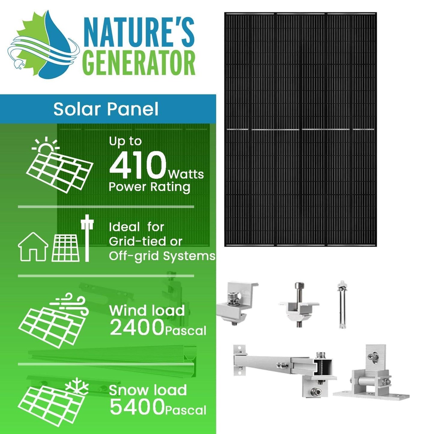 410 Watt Monocrystalline Solar Panel (2 Pack) With Solar Panel Mount Rack - East Bay Industries