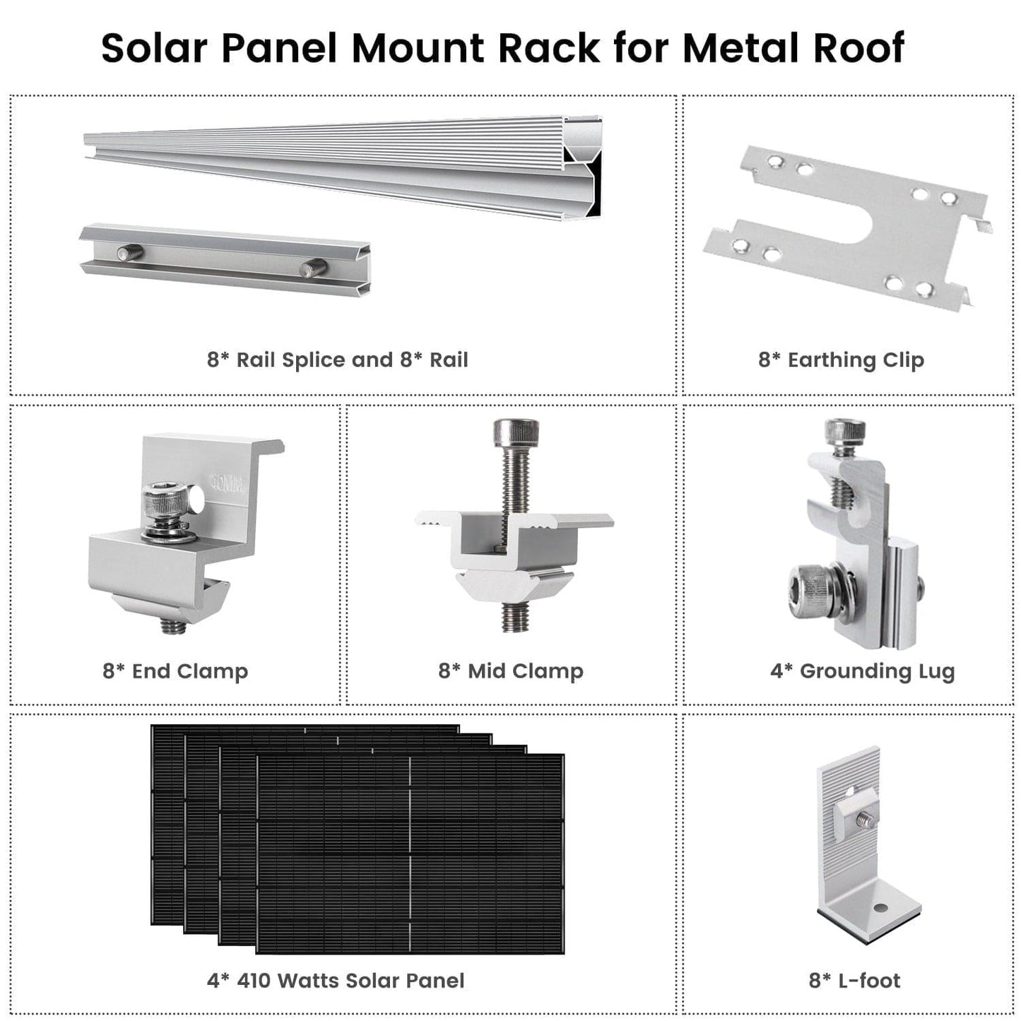 410 Watt Monocrystalline Solar Panel (4 Pack) With Solar Panel Mount Rack - East Bay Industries
