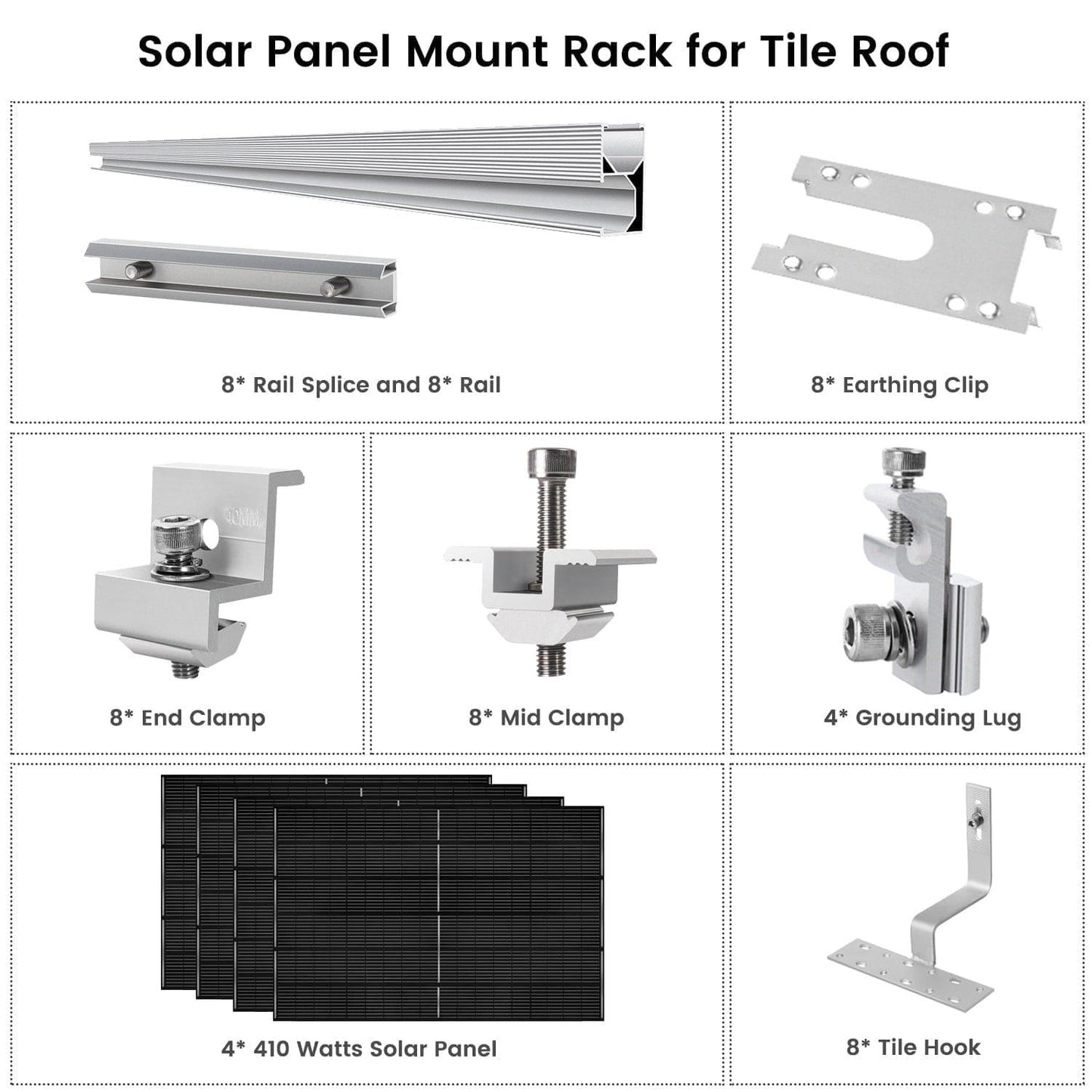 410 Watt Monocrystalline Solar Panel (4 Pack) With Solar Panel Mount Rack - East Bay Industries
