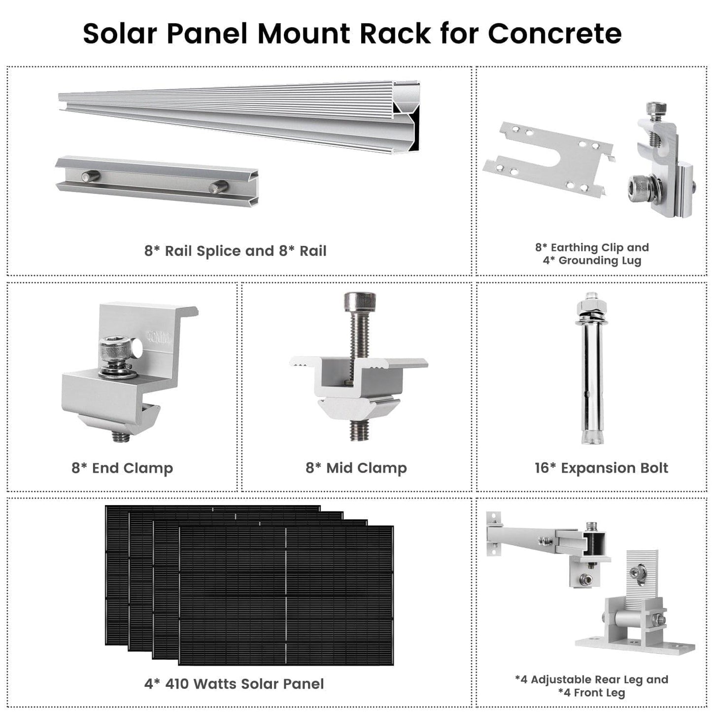 410 Watt Monocrystalline Solar Panel (4 Pack) With Solar Panel Mount Rack - East Bay Industries