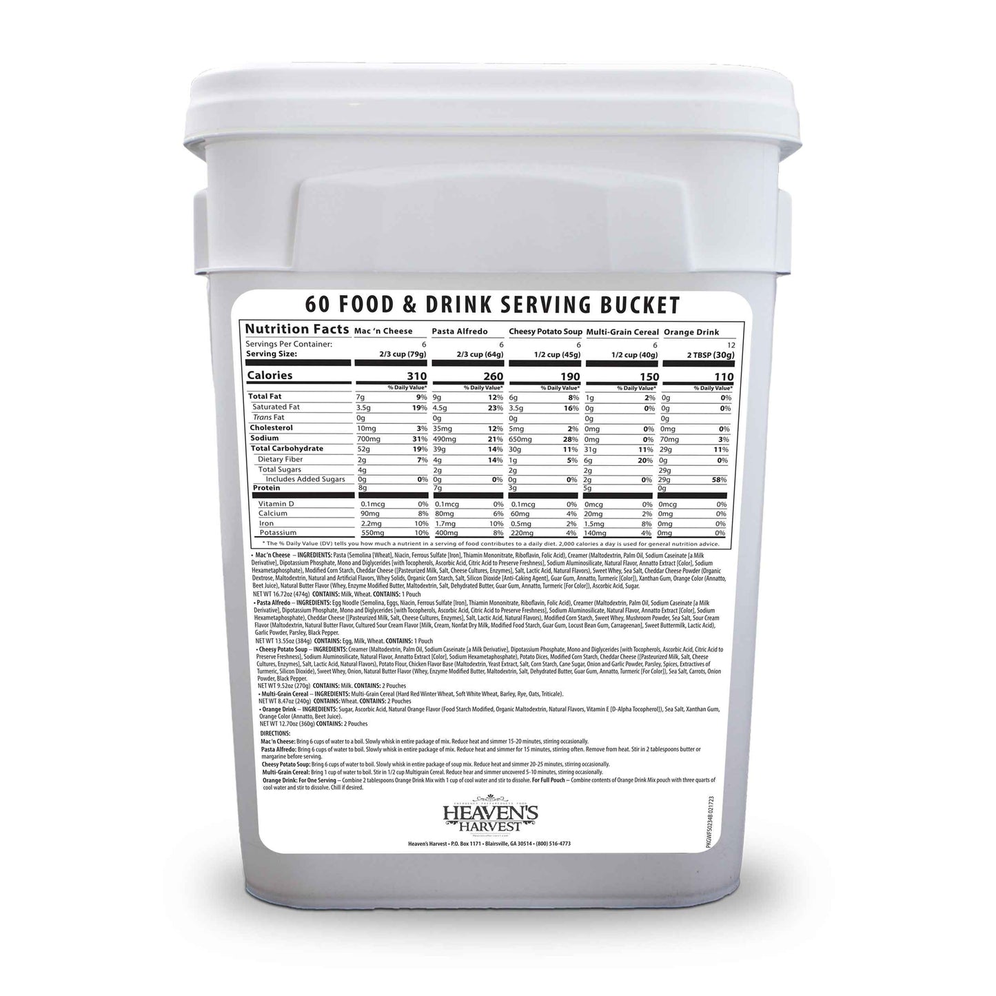 1 Week Kit -Starter Food & Drink Bucket - 1 Person 1 Week - 60 Servings - Emergency Survival Food Kit