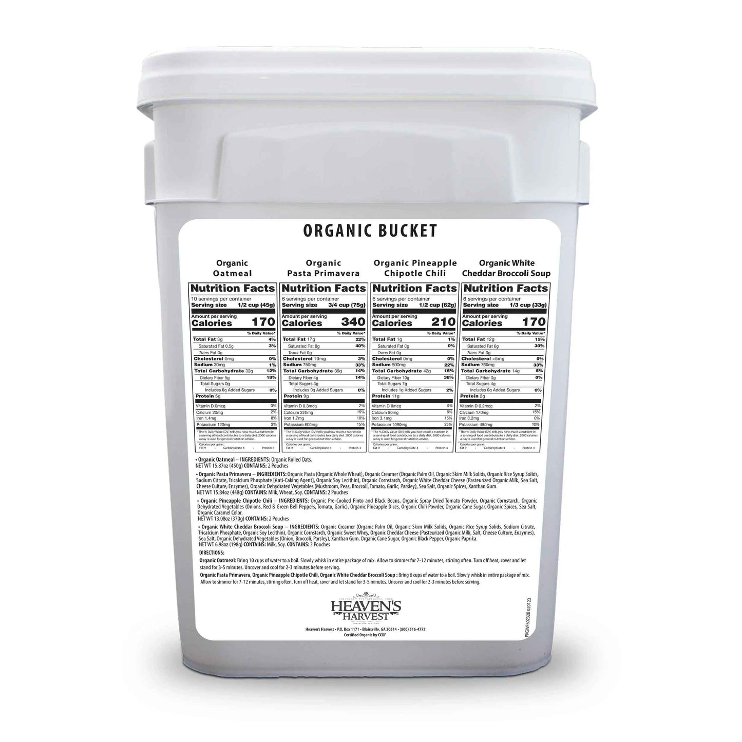 Organic Meal Bucket - 6 Pack - Emergency Food Survival Kit