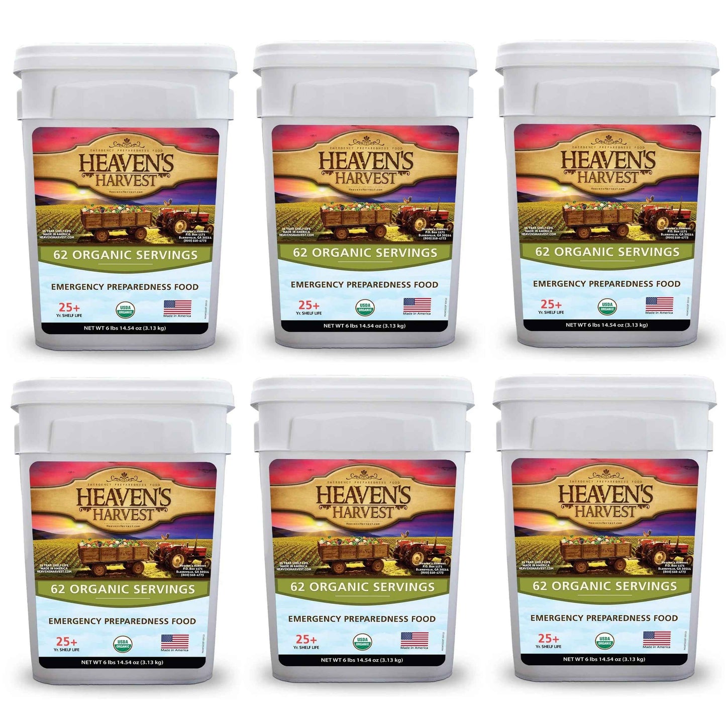 Organic Meal Bucket - 6 Pack - Emergency Food Survival Kit
