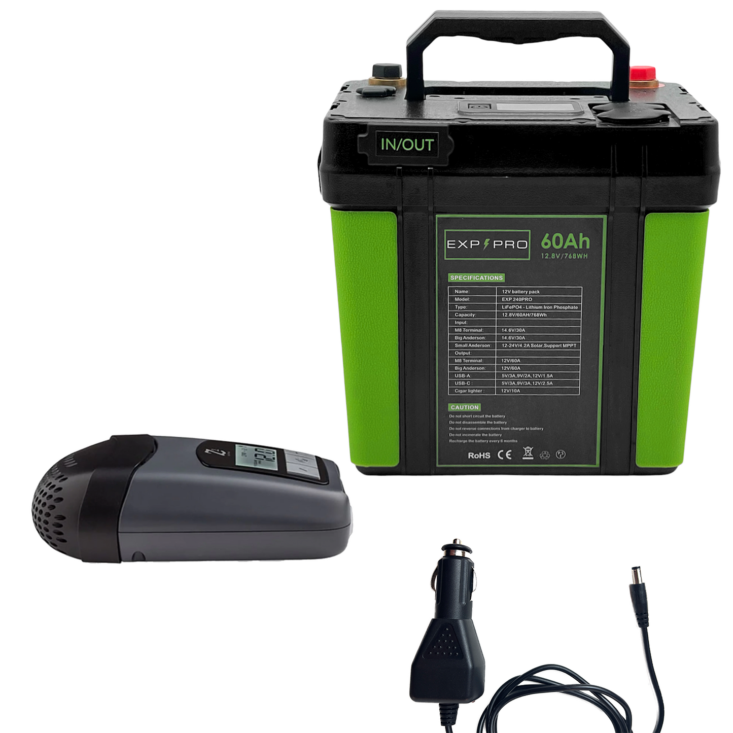 EXP240PRO CPAP Battery with DC Cord | Portable, Solar Rechargeable LiFePO4 Battery