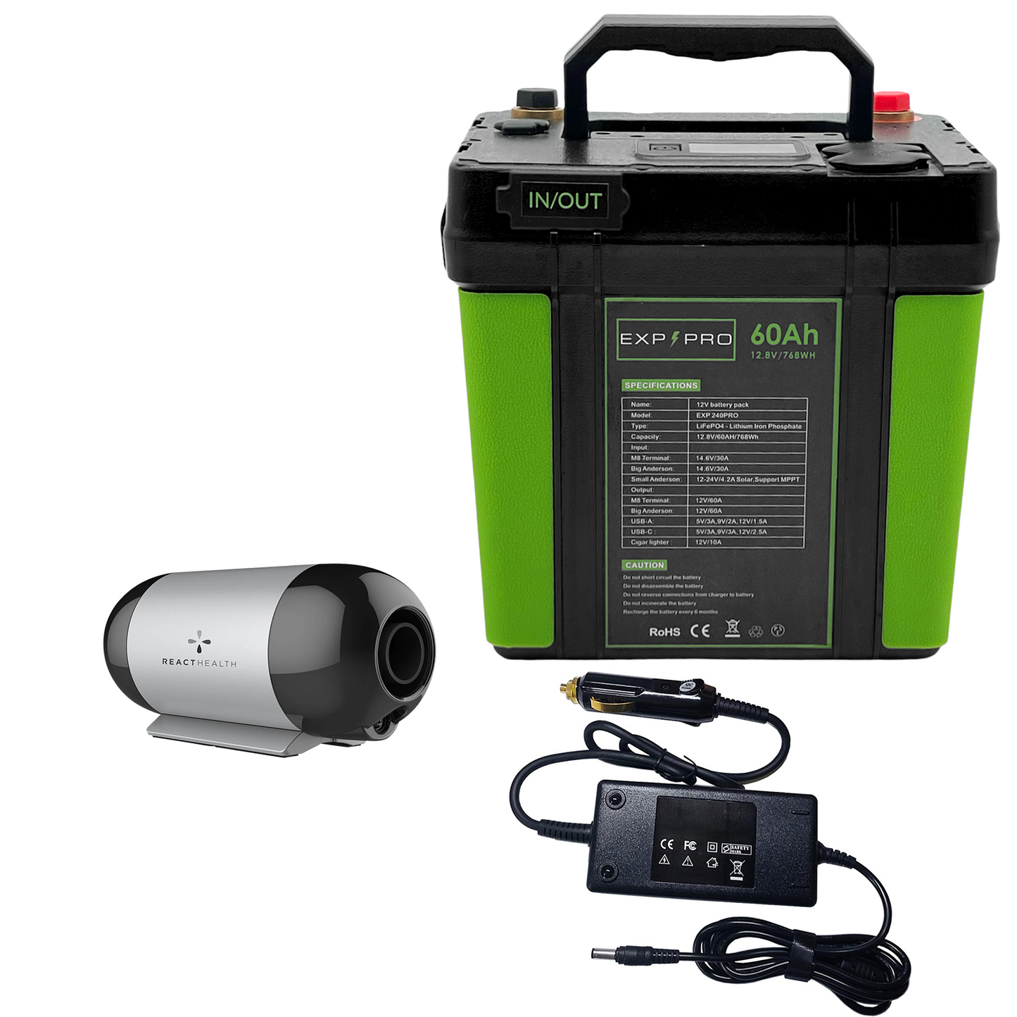 EXP240PRO CPAP Battery with DC Cord | Portable, Solar Rechargeable LiFePO4 Battery