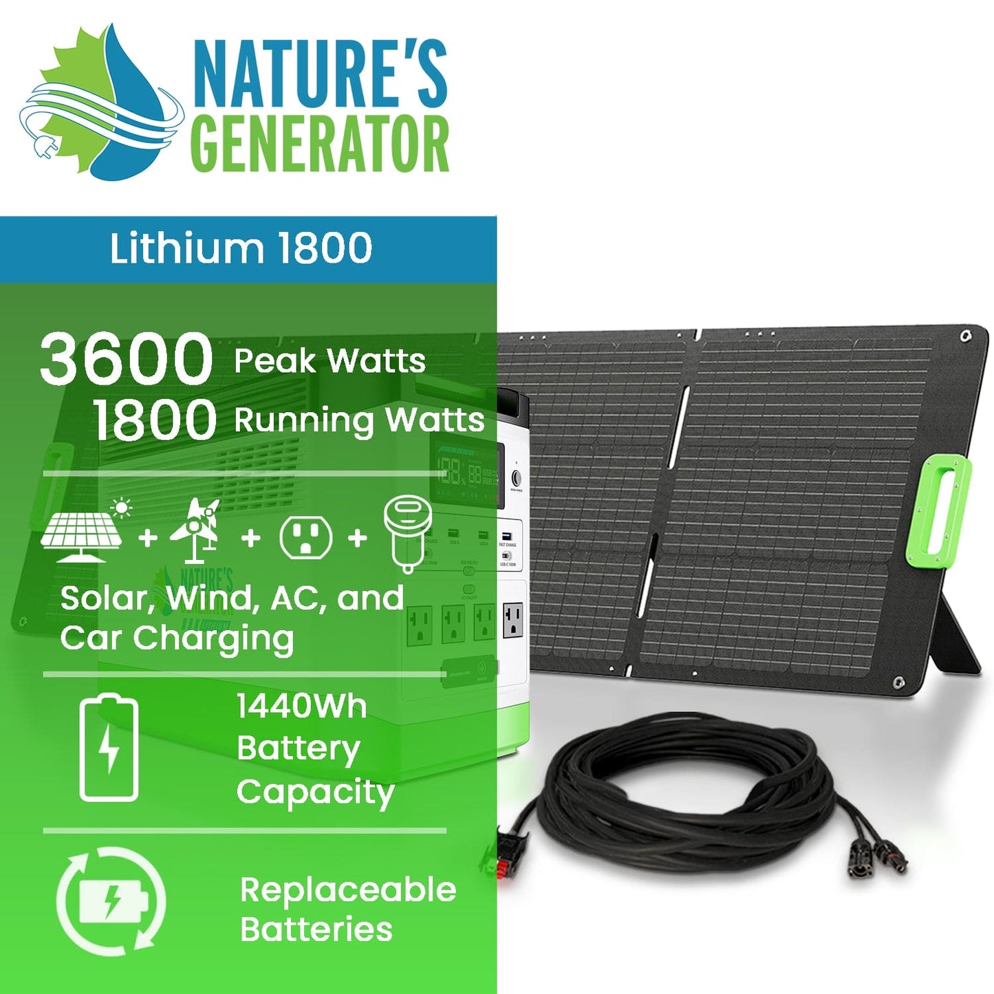 Nature's Generator Lithium 1800 Solar Generator - East Bay Industries