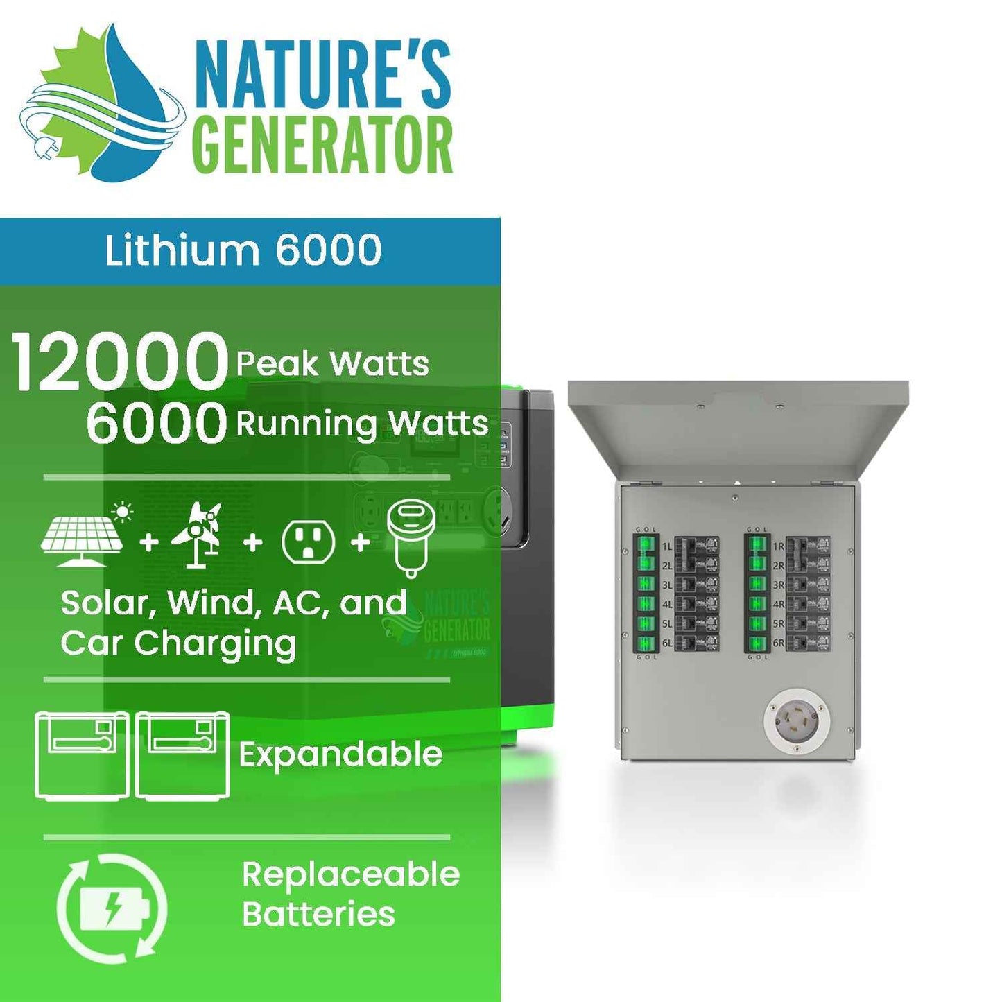 Nature's Generator Lithium 6000 and Transfer Switch