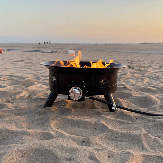 Flame King Outdoor Portable Propane Gas 24" Fire Pit Bowl with Self Igniter Cover Carry Straps