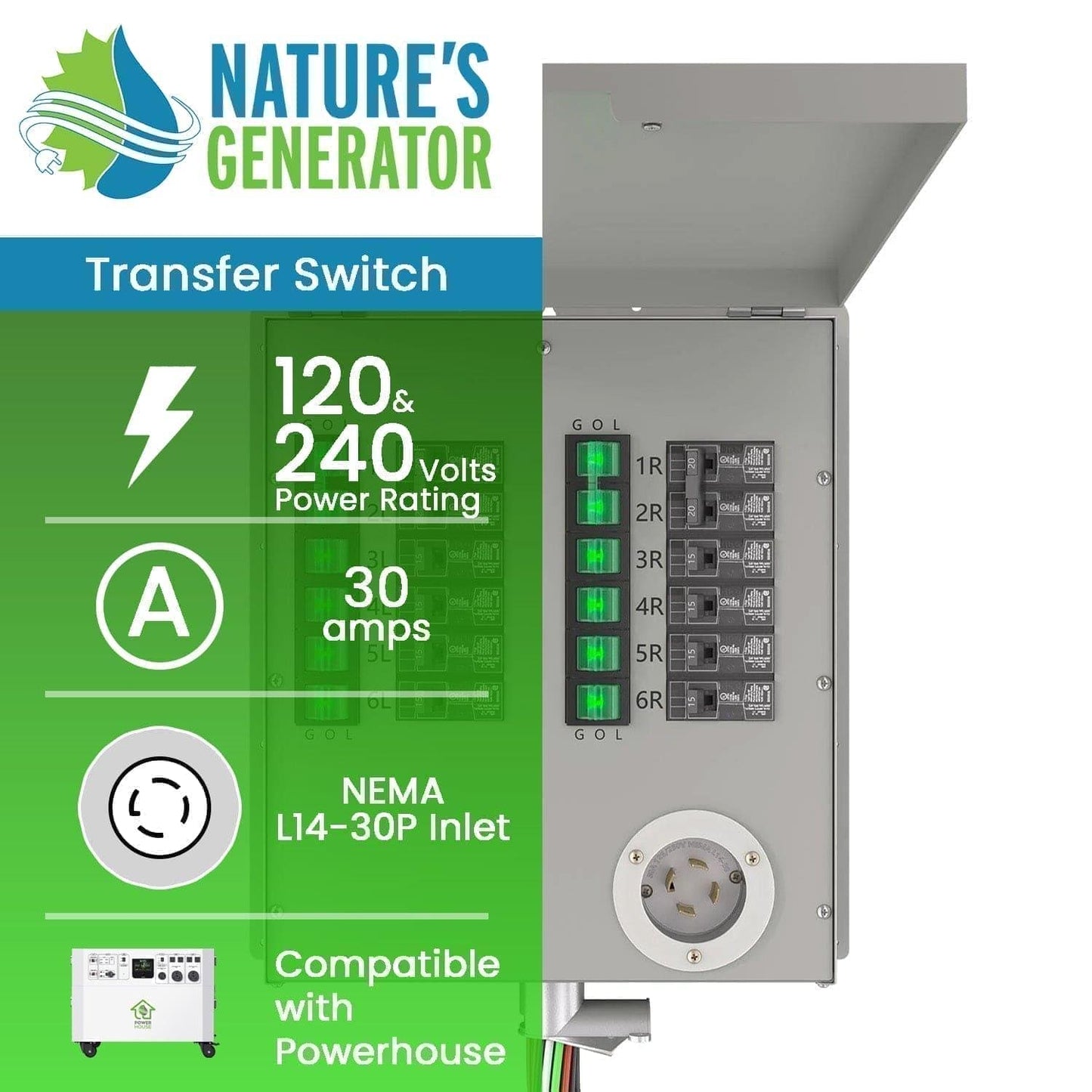 Nature's Generator 12-Circuit 120/240V 30A Non-Automatic Power Transfer Switch - East Bay Industries