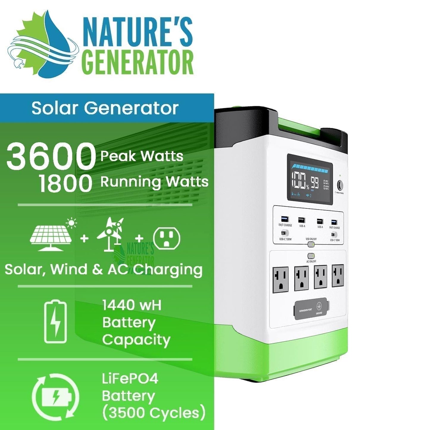Nature's Generator Lithium 1800 Power Station - East Bay Industries