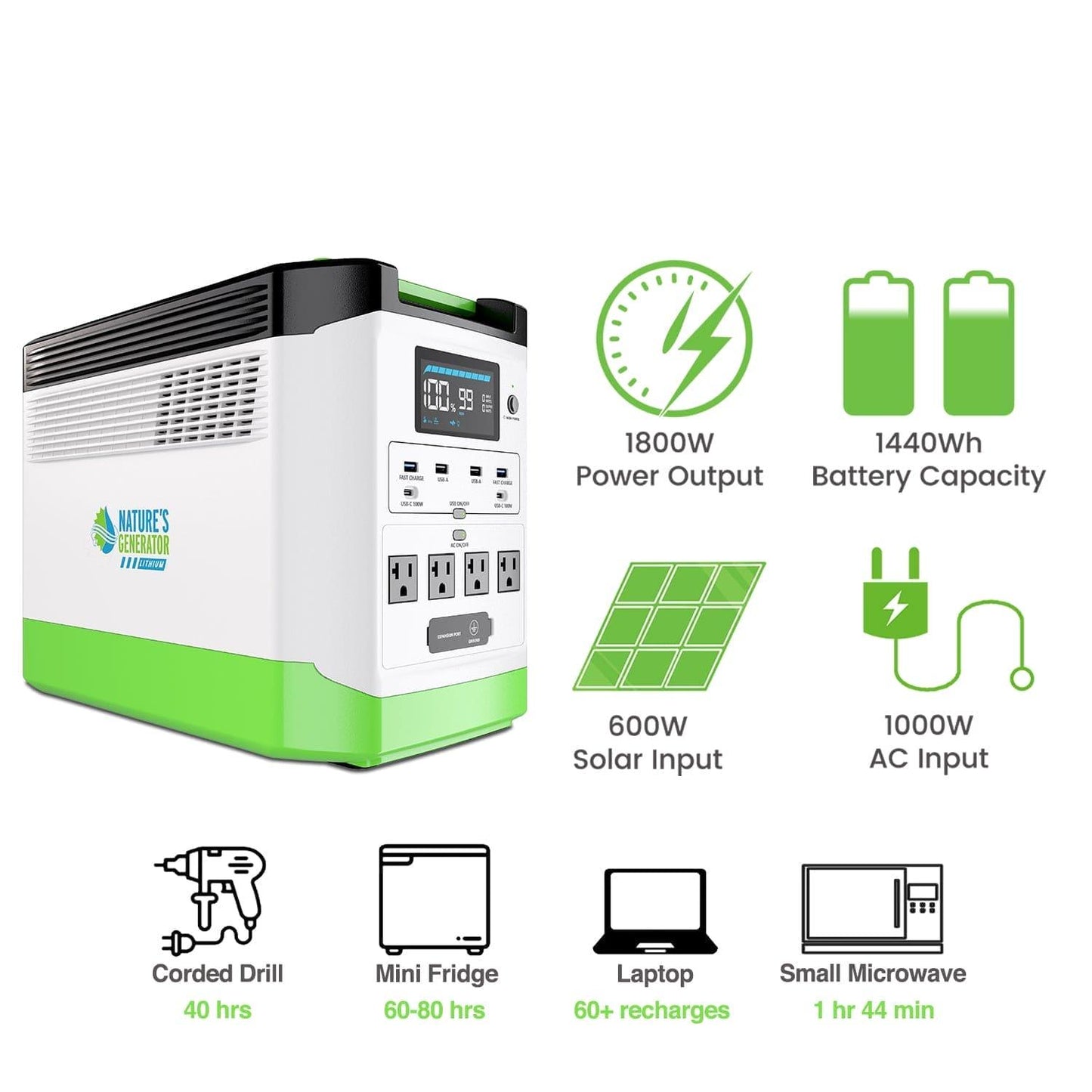 Nature's Generator Lithium 1800 Solar Generator - East Bay Industries