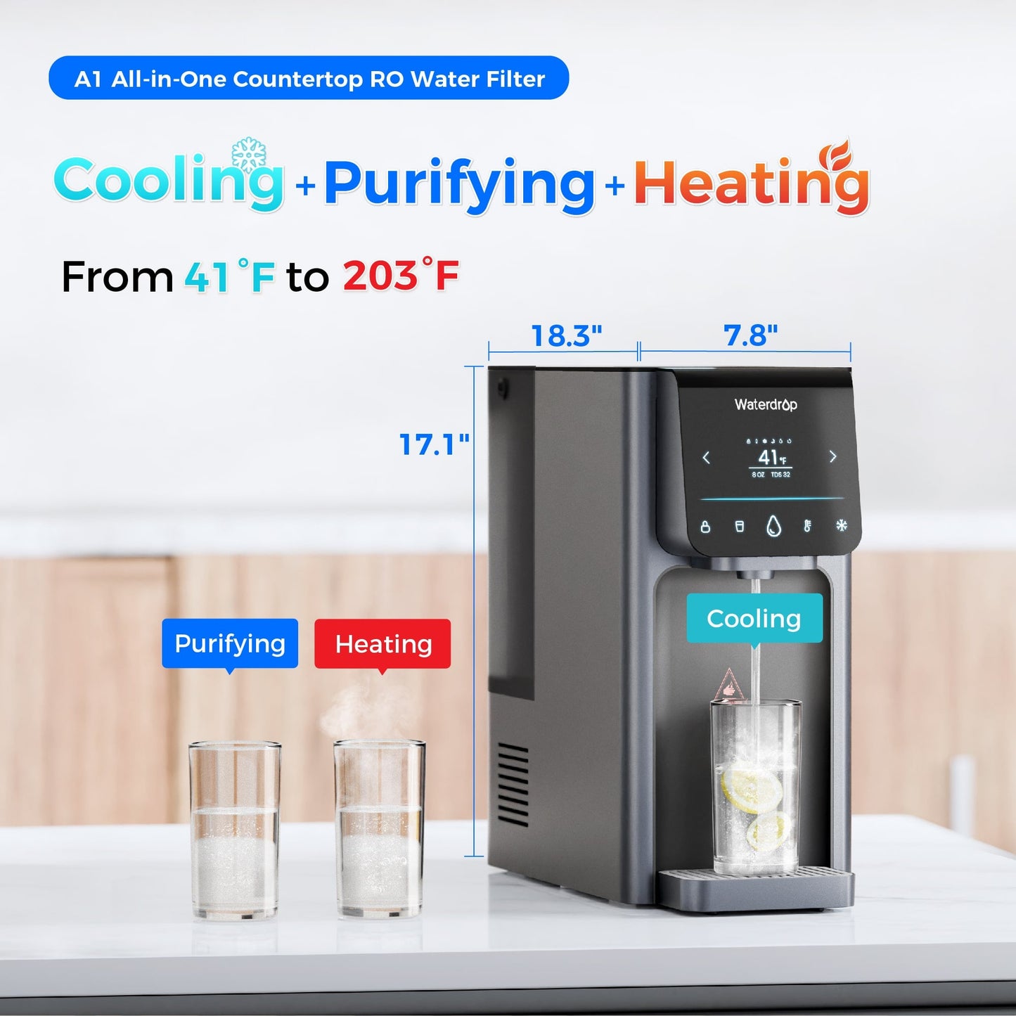 Waterdrop Reverse Osmosis Hot Cold Water Dispenser, A1