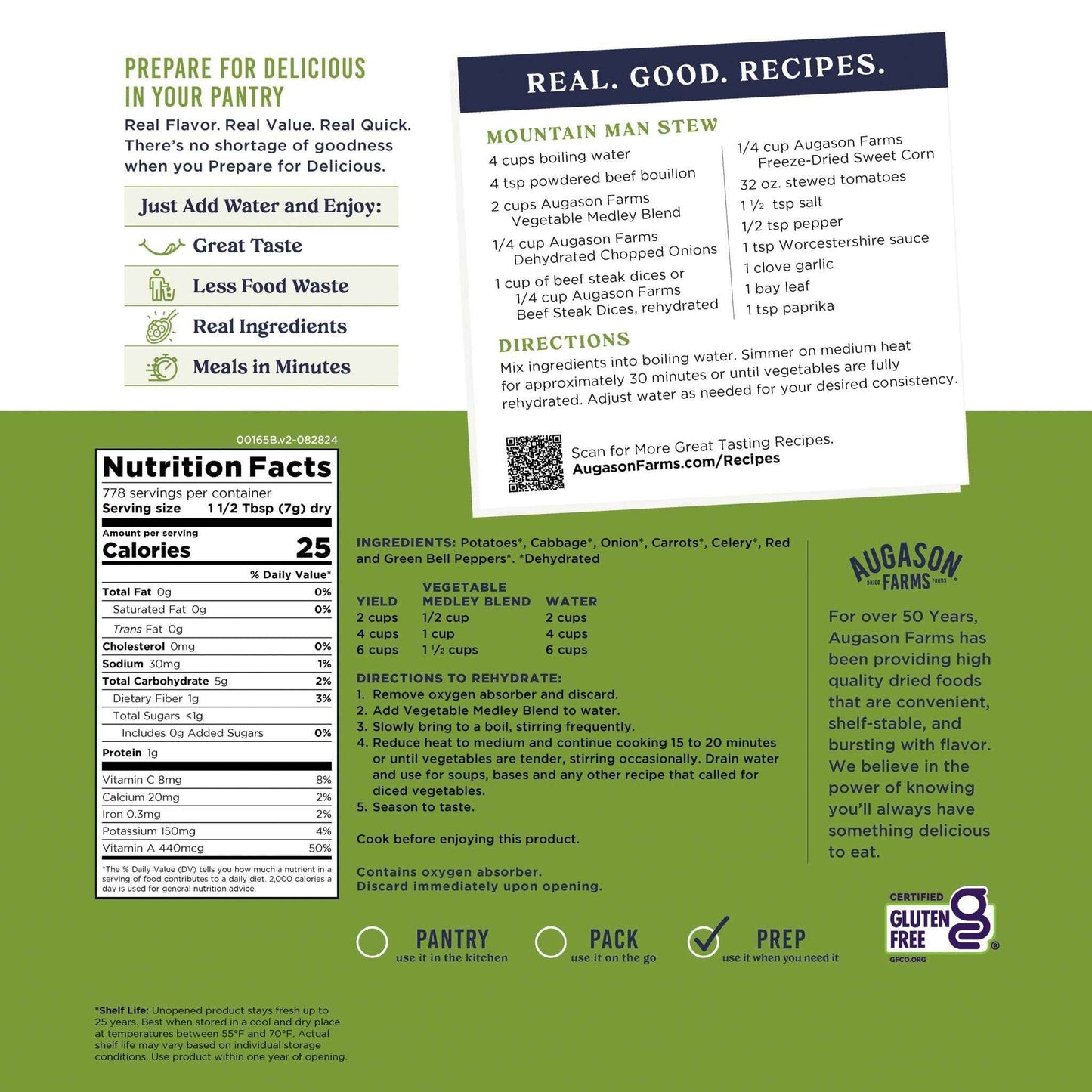 Vegetable Medley Blend 4 Gallon Pail, 778 Servings