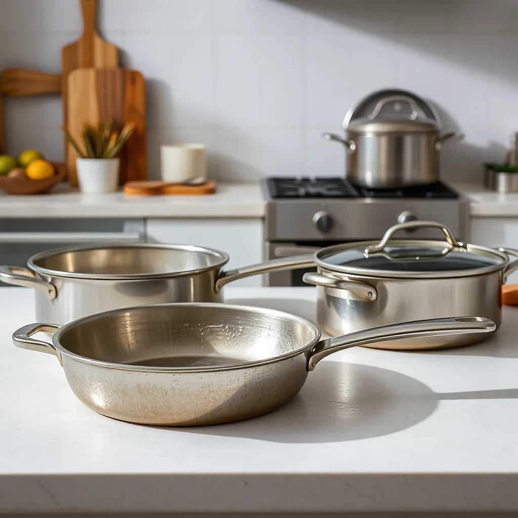 Neatly arranged 7-quart inner pans on a clean countertop with clear view of rims and interior surfaces.
