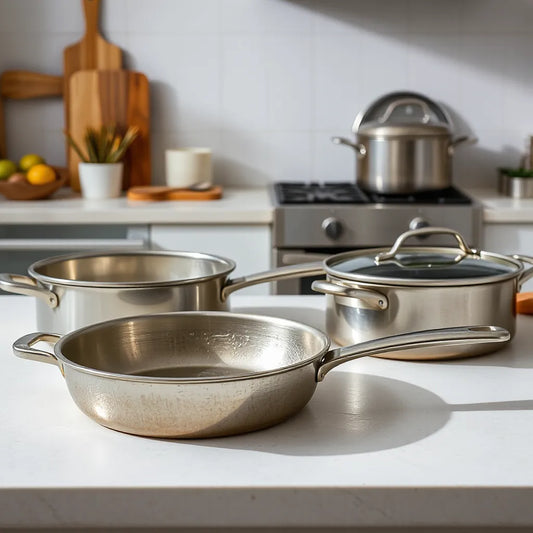 Neatly arranged 7-quart inner pans on a clean countertop with clear view of rims and interior surfaces.