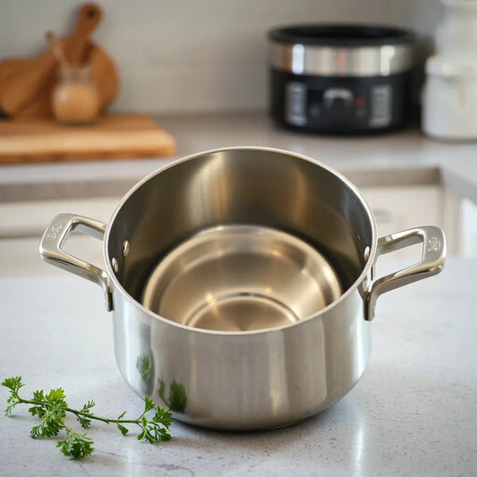 RockPot inner pan with stainless-steel interior on a clean countertop