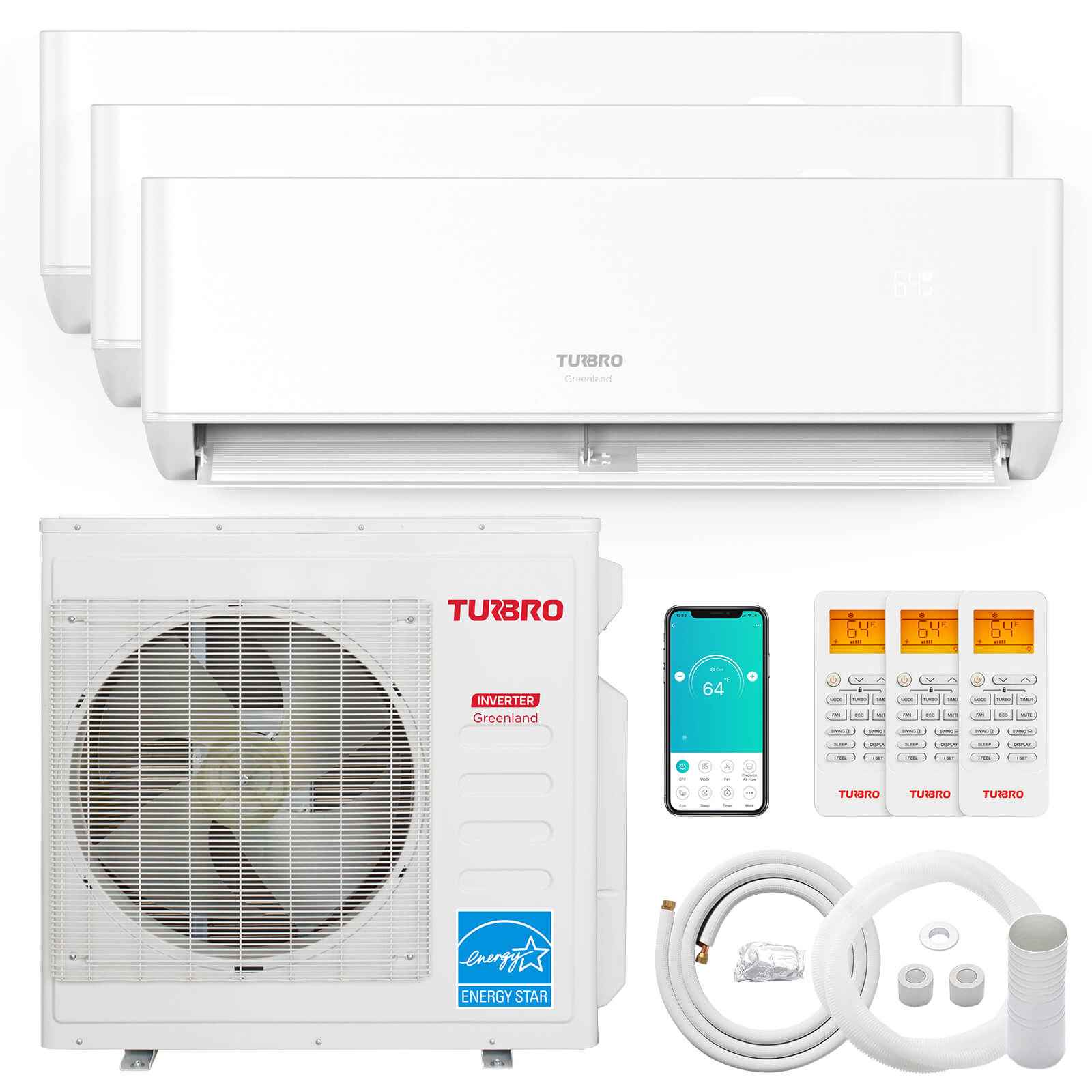 Greenland 42,000 BTU Tri-Zone(3) Mini Split AC with Heat Pump (R454B)