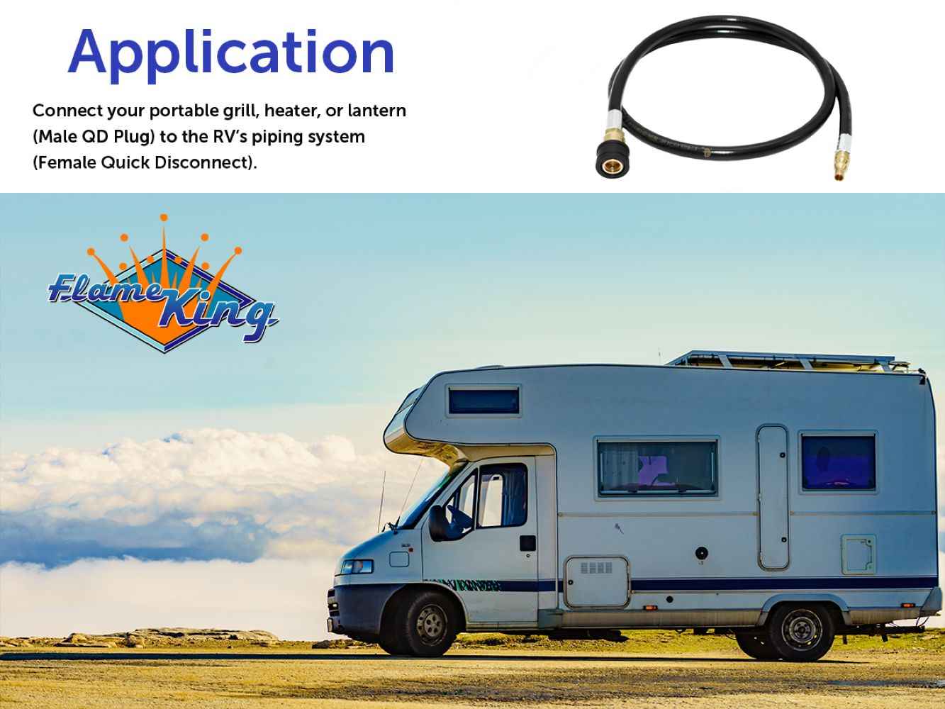 Flame King RV, Van, Trailer, Dual Quick Connect Hose, LP Gas Only, 48 inch, 1/4 inch