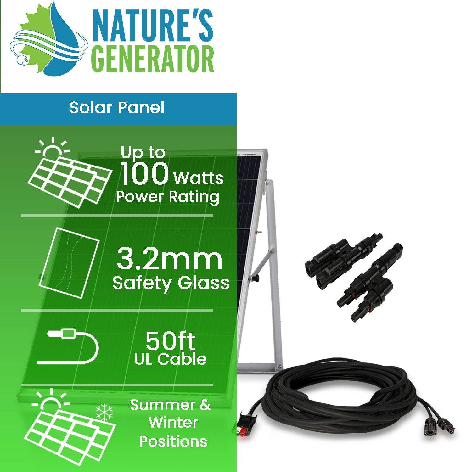 Nature's Generator Power Panel with 50 foot cable and MC4 Branch Connector - East Bay Industries