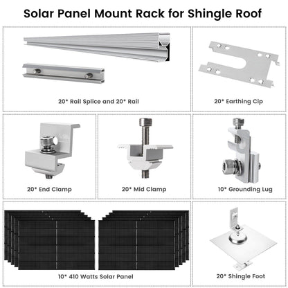 410 Watt Monocrystalline Solar Panel (10 Pack) With Solar Panel Mount Rack - East Bay Industries