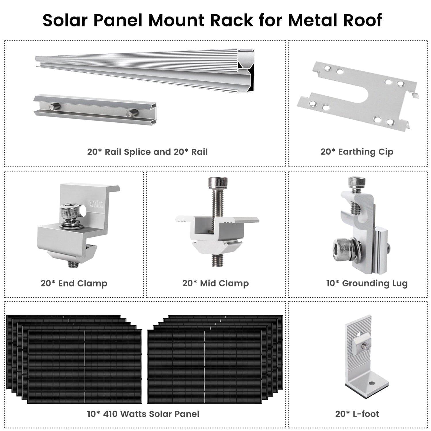 410 Watt Monocrystalline Solar Panel (10 Pack) With Solar Panel Mount Rack - East Bay Industries
