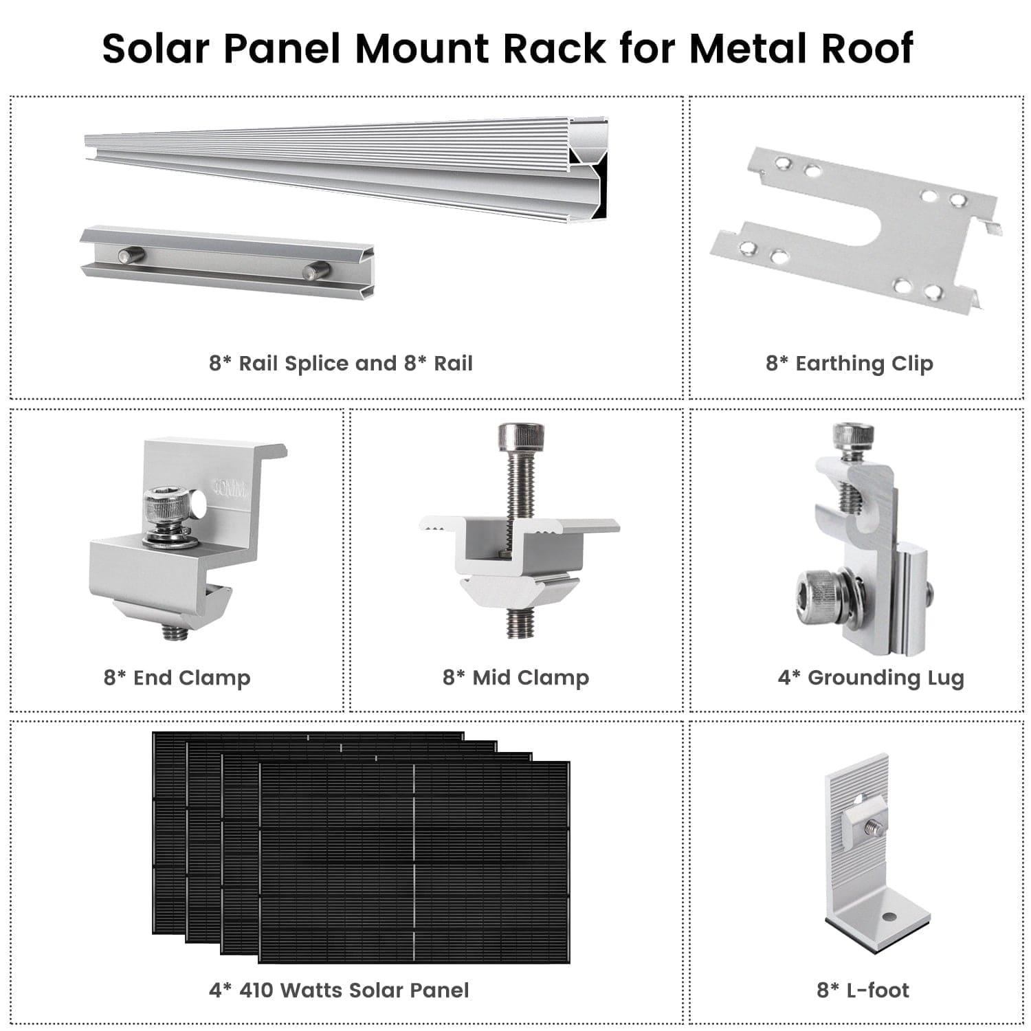 410 Watt Monocrystalline Solar Panel (4 Pack) With Solar Panel Mount Rack - East Bay Industries