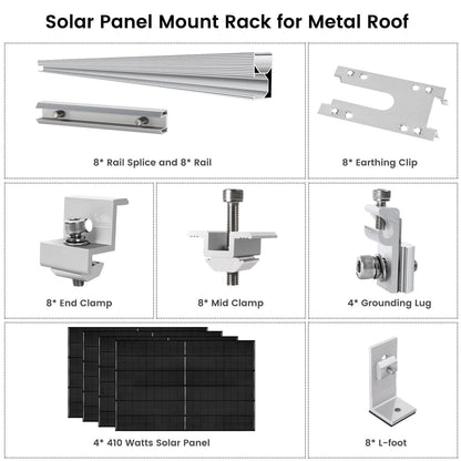 410 Watt Monocrystalline Solar Panel (4 Pack) With Solar Panel Mount Rack - East Bay Industries