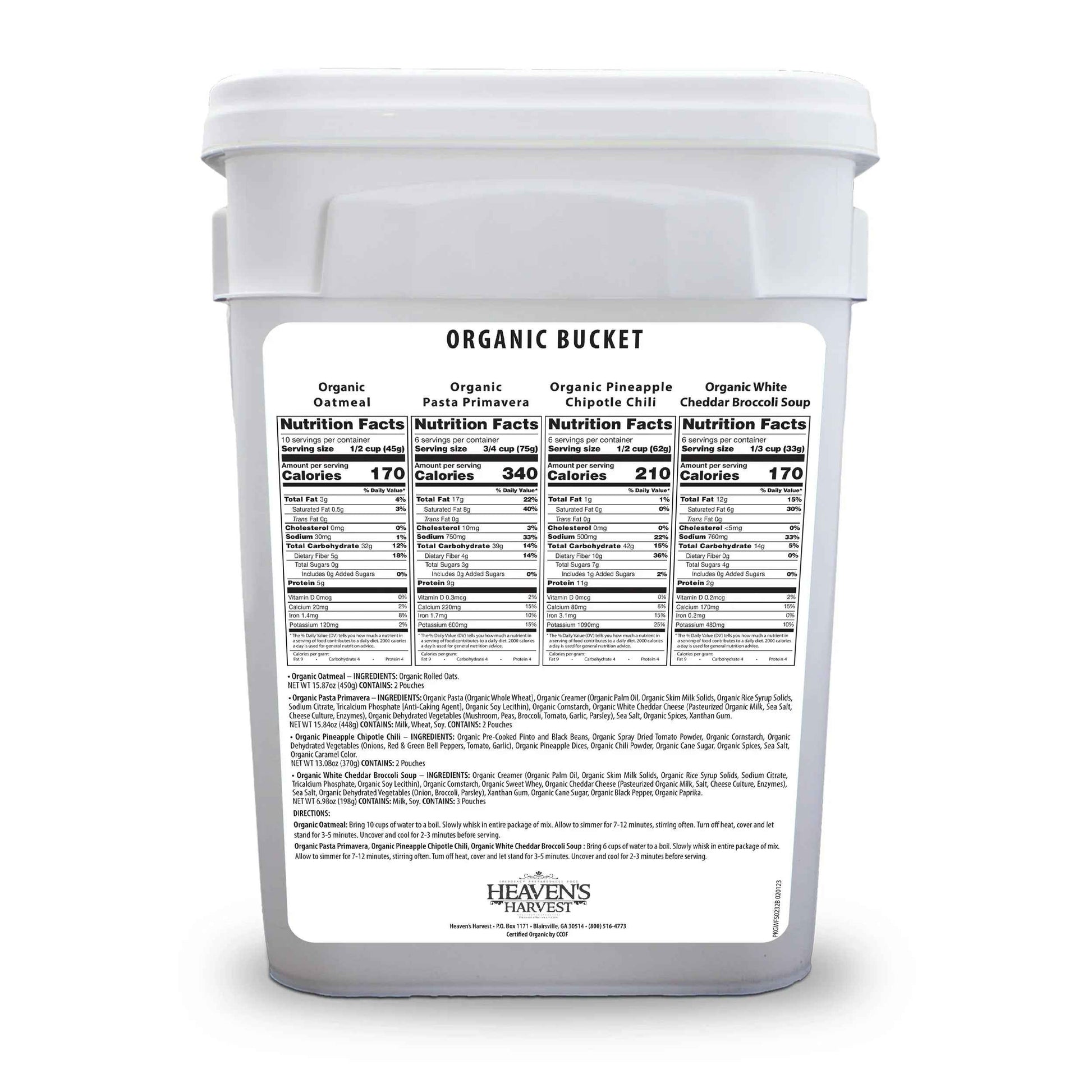 Organic Meal Bucket - 6 Pack -  Emergency Food Survival Kit