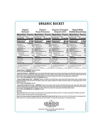 Organic Meal Bucket - 1 Person 1 Week - 62 Servings - Emergency Food Survival Kit - East Bay Industries