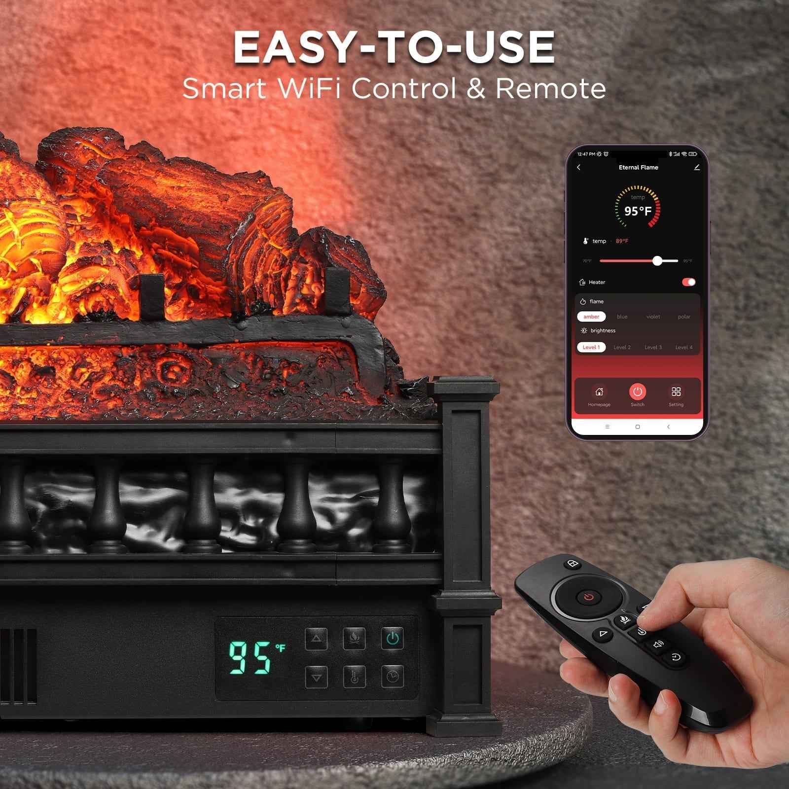 Eternal Flame EF26-PB Smart Electric Fireplace Logs, WiFi Enabled