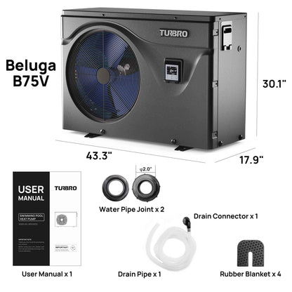 Beluga Inverter Swimming Pool Heat Pump, 33K/50K/58K/75K BTU