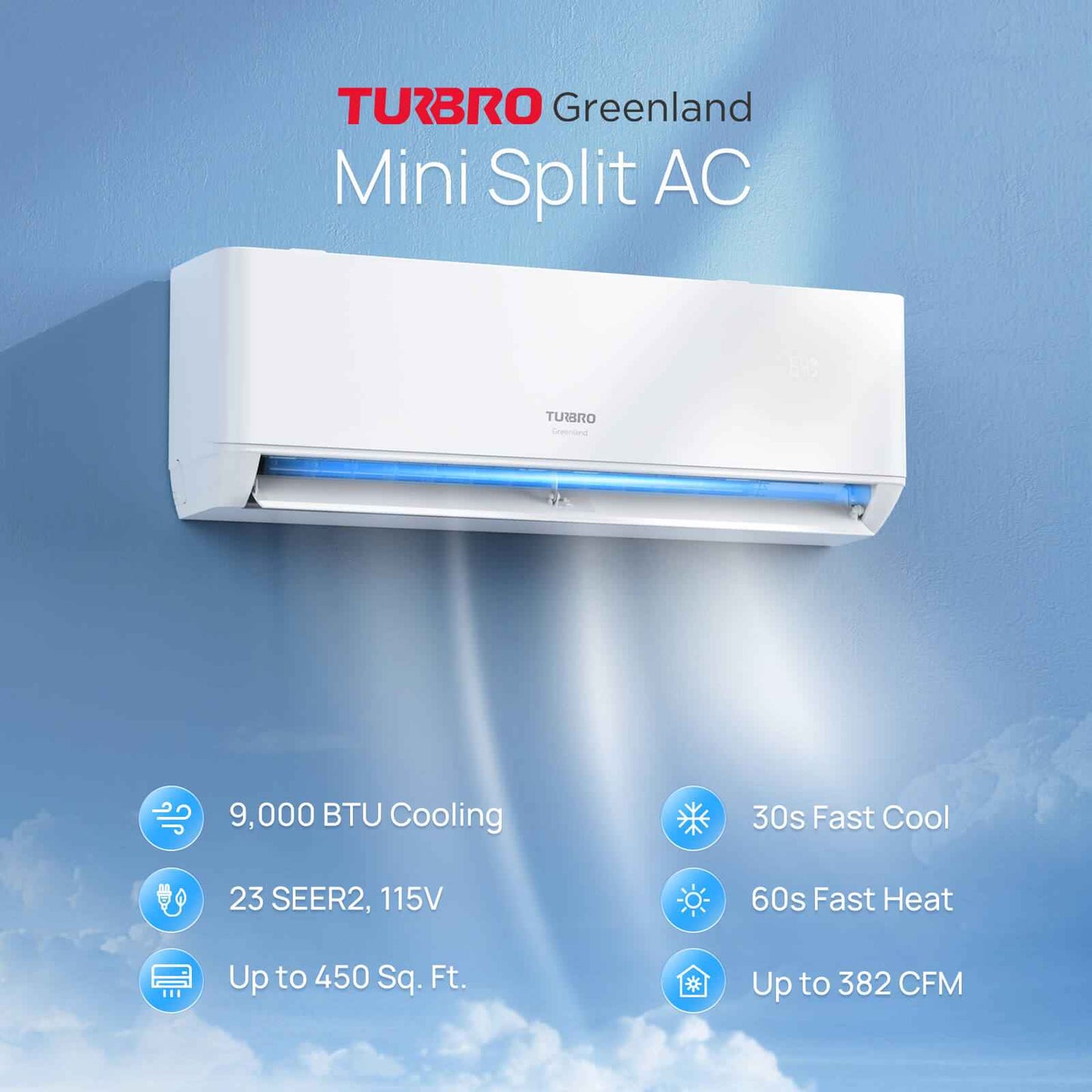 Greenland 9000 BTU WiFi Ductless Mini Split AC with Heat Pump (R454B)