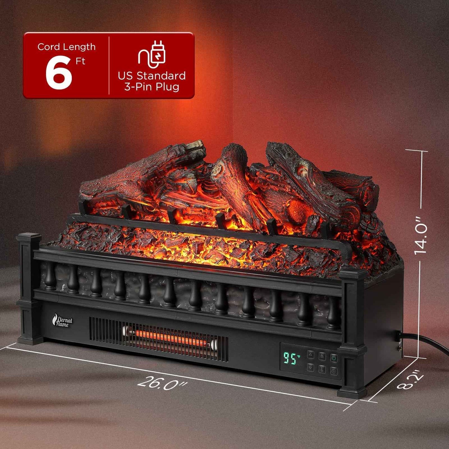 Eternal Flame EF26-LG Smart Electric Fireplace Logs, WiFi Enabled