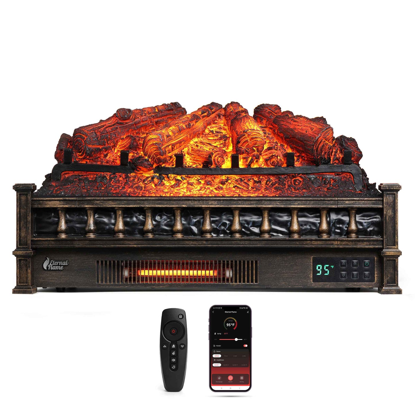 Eternal Flame EF26-PB Smart Electric Fireplace Logs, WiFi Enabled