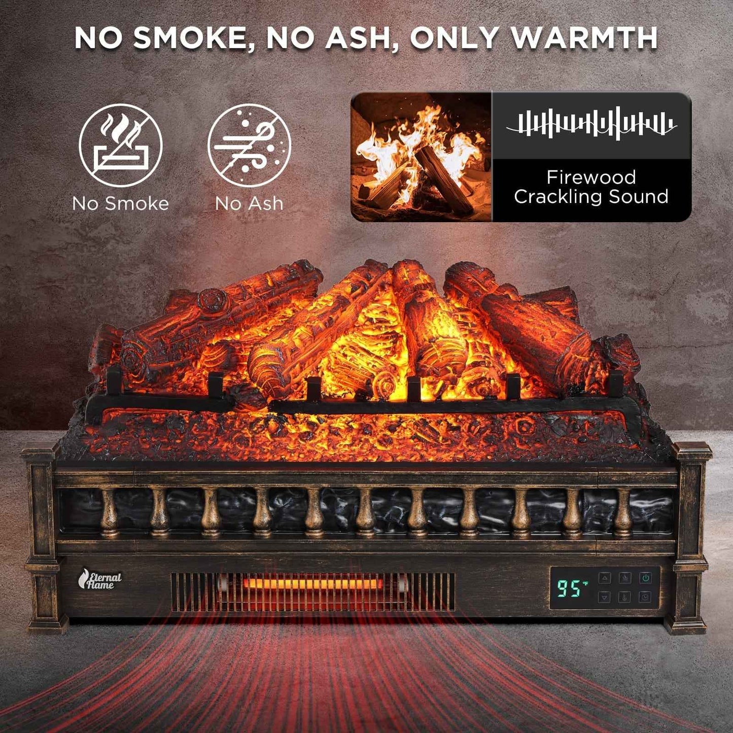 Eternal Flame EF26-PB Smart Electric Fireplace Logs, WiFi Enabled