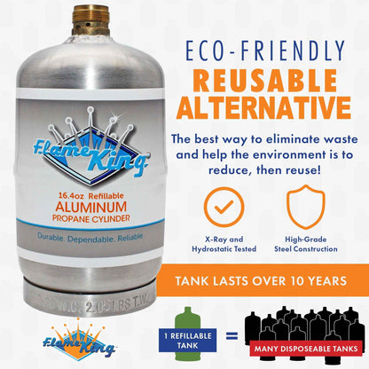 Flame King 2 pack Aluminum Eco Friendly Sustainable 1lb Empty Refillable Propane Tank LP Cylinder