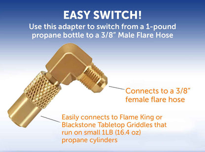 Flame King Elbow Adapter with 3/8" Male Flare for 17" or 22" Griddle
