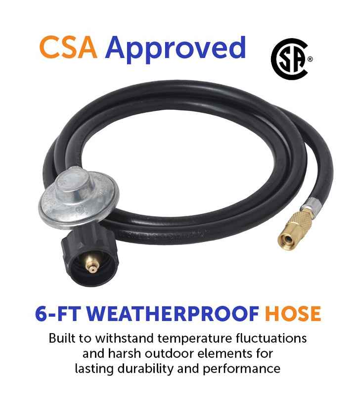 Flame King Regulator Hose Adapter Connect to 20Lb Tank for 17 and 22 inch Tabletop Grill Griddle, 6 Feet