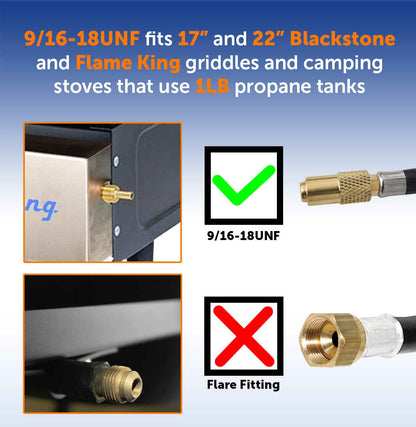 Flame King Regulator Hose Adapter Connect to 20Lb Tank for 17 and 22 inch Tabletop Grill Griddle, 6 Feet