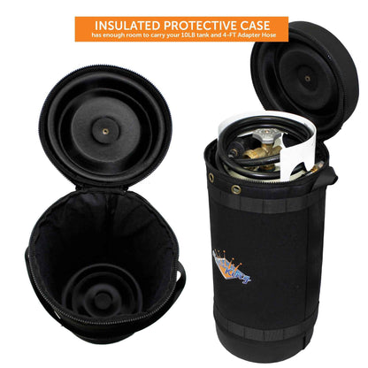 Flame King Propane Gas Hauler Kit 10lb Propane Tank, Adapter Hose and Insulated Protective Carry Case