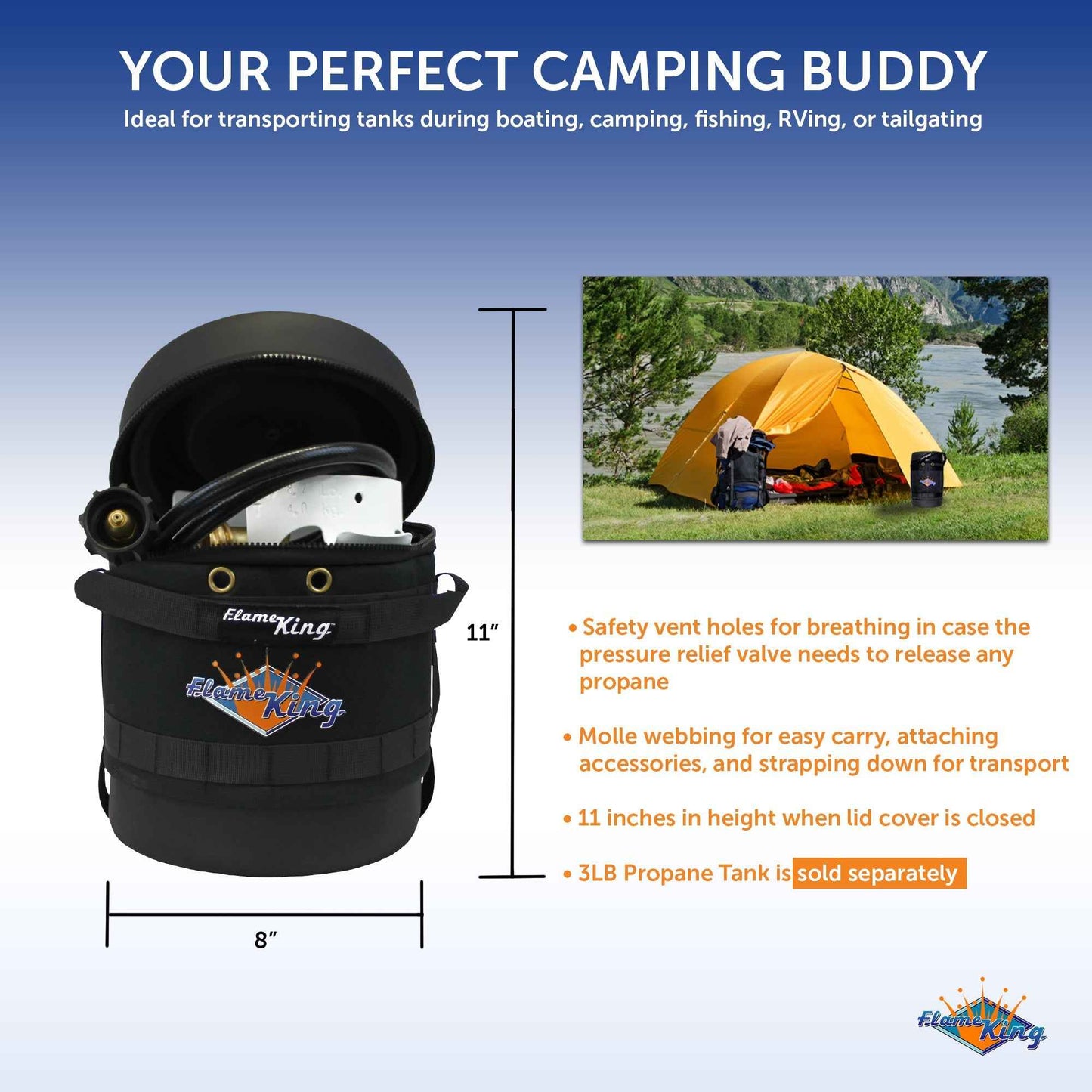 Flame King Propane Gas Hauler Kit-Insulated Protective Carry Case for 3lb Propane Tank plus Adapter Hose