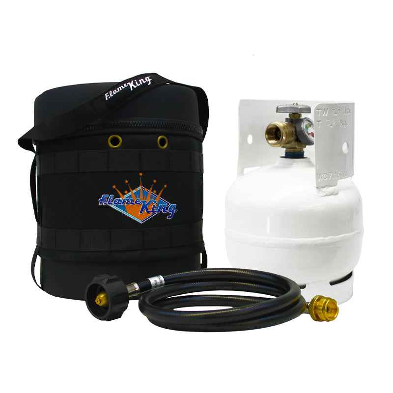Flame King Propane Gas Hauler Kit 3lb Empty Propane Tank, Adapter Hose and Insulated Protective Carry Case