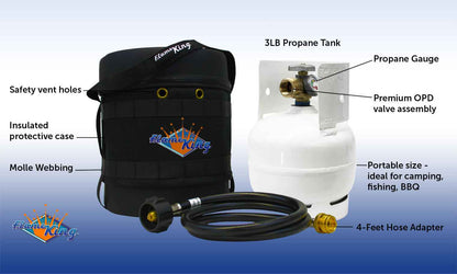 Flame King Propane Gas Hauler Kit 3lb Empty Propane Tank, Adapter Hose and Insulated Protective Carry Case