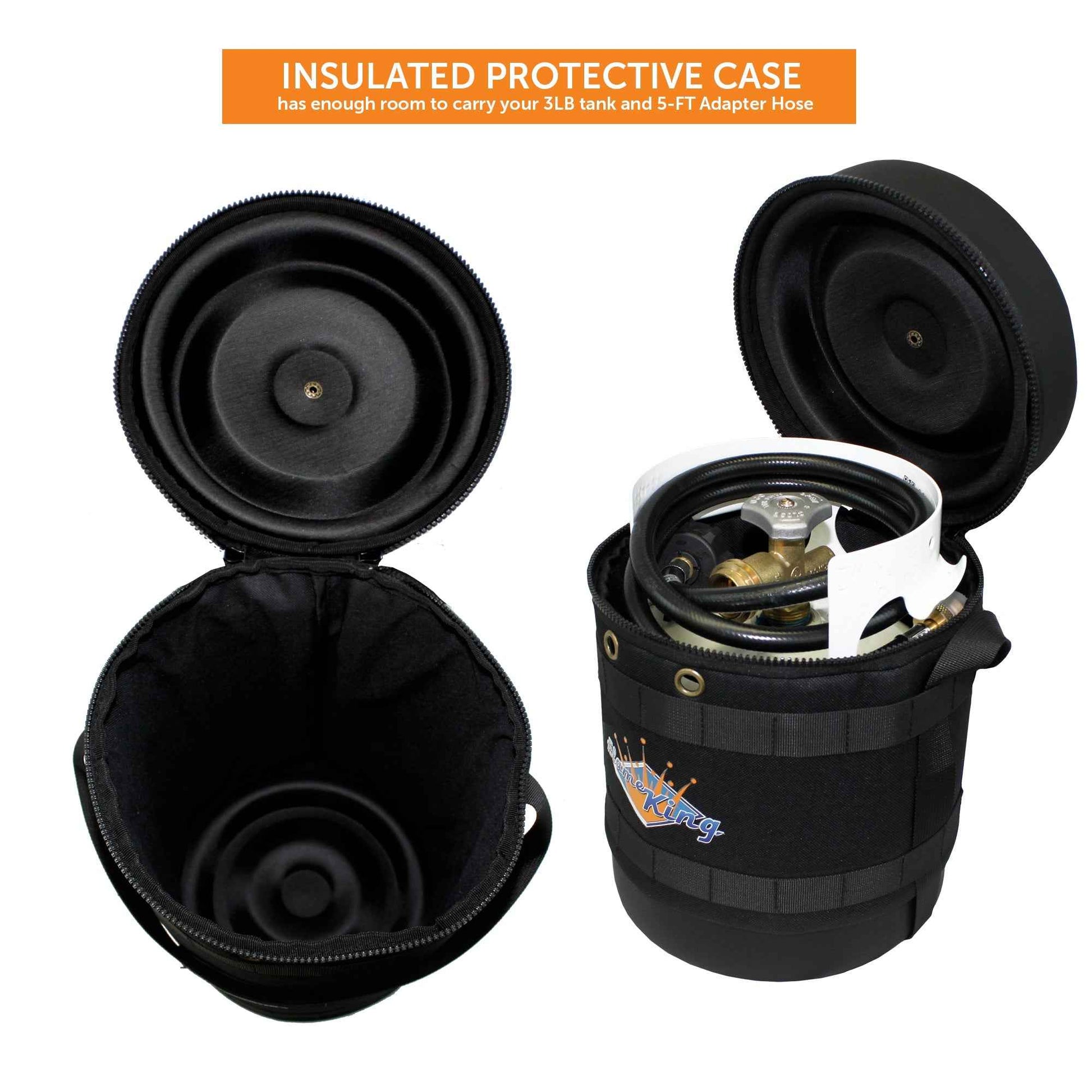 Flame King Propane Gas Hauler Kit 3lb Empty Propane Tank, Adapter Hose and Insulated Protective Carry Case