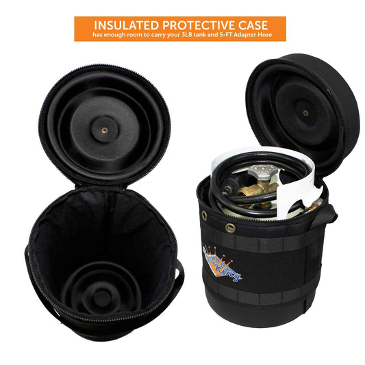 Flame King Propane Gas Hauler Kit 3lb Empty Propane Tank, Adapter Hose and Insulated Protective Carry Case